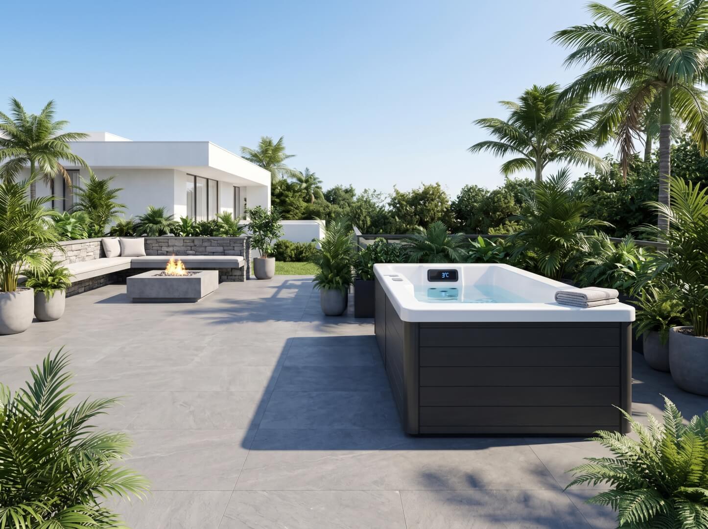 The Basin cold plunge installed on a stone terrace at a modern villa — OxiusPro