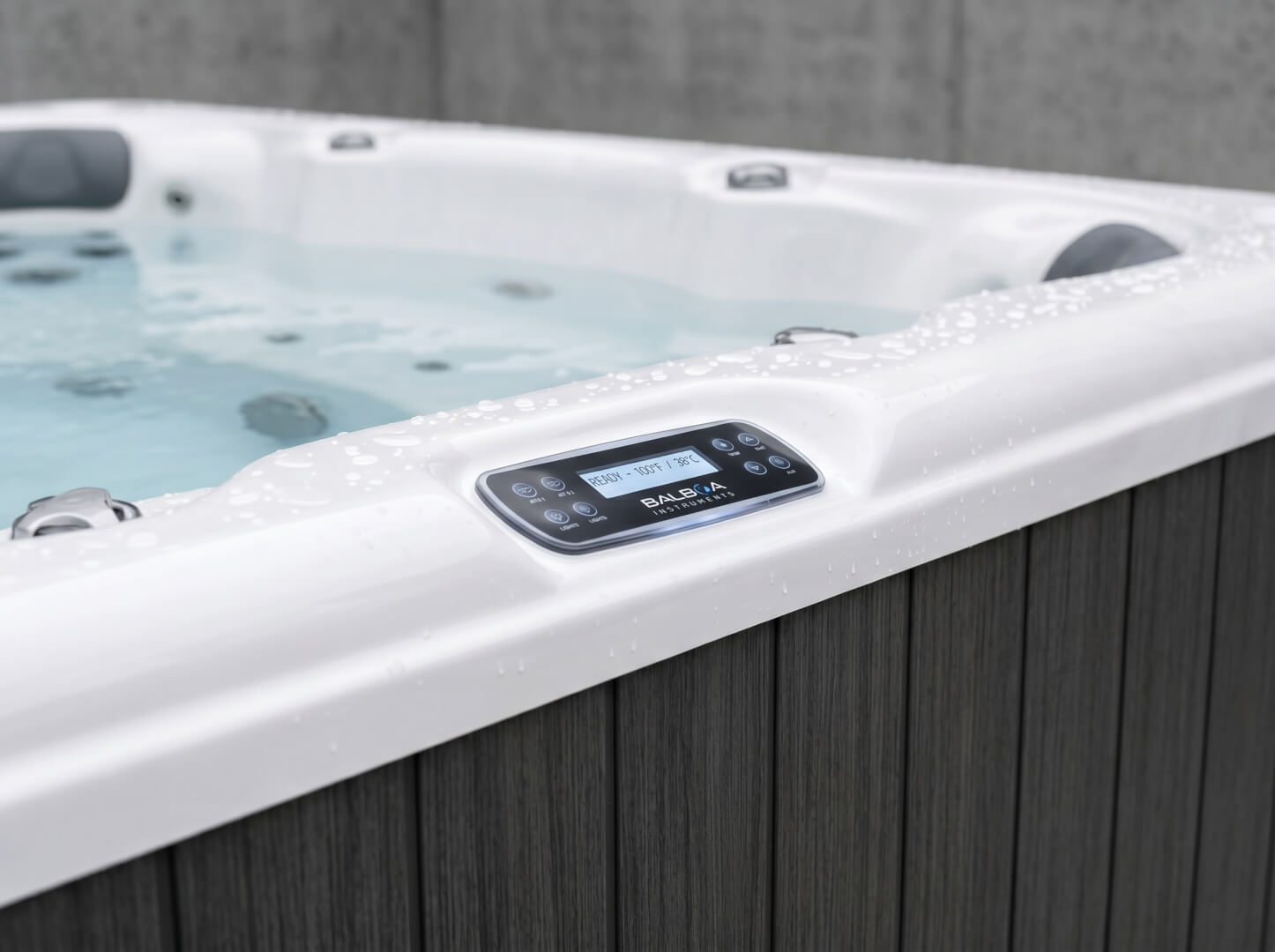 Balboa Water Group control panel and Aristech acrylic shell detail — OxiusPro The Cove