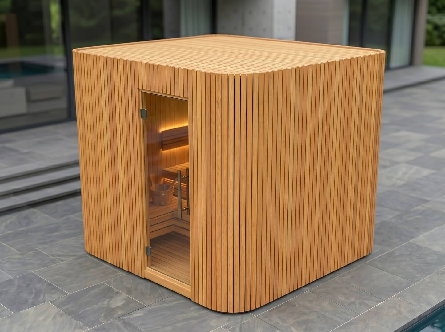 The Summit cabin sauna full structure view in Canadian Red Cedar — OxiusPro