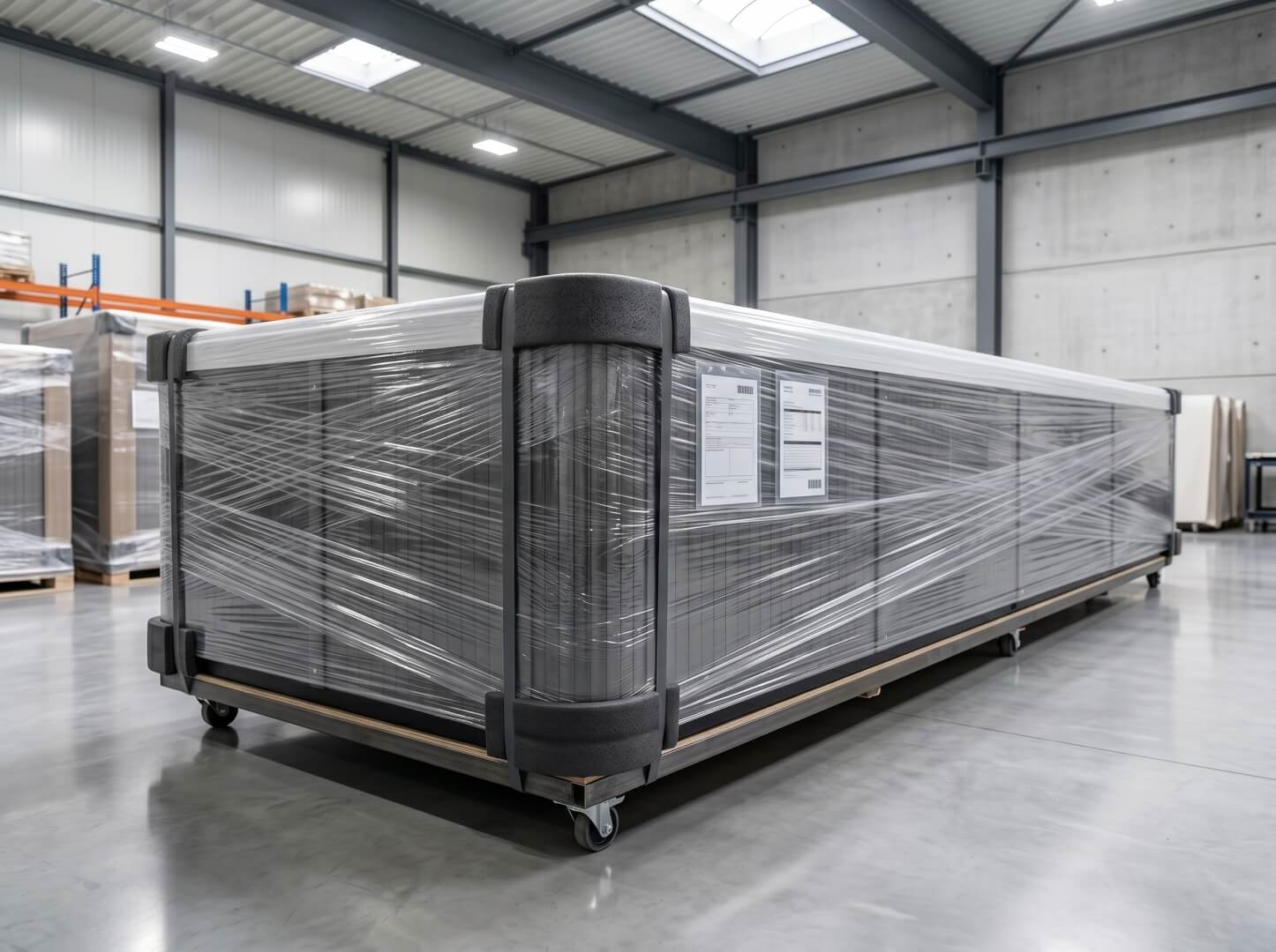 The Tide swim spa secured in a heavy-duty wooden export crate for international delivery — OxiusPro