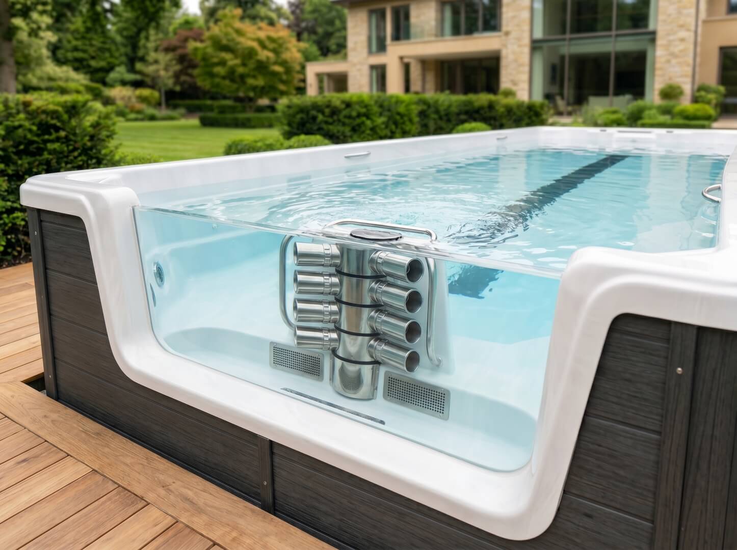 River nozzle current system at the swim end of The Tide swim spa — OxiusPro